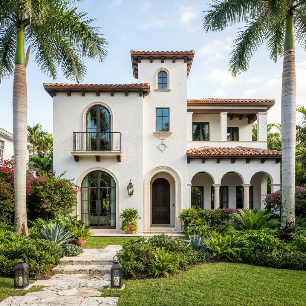 Elegant South Florida architecture blending Mediterranean detail and modern construction